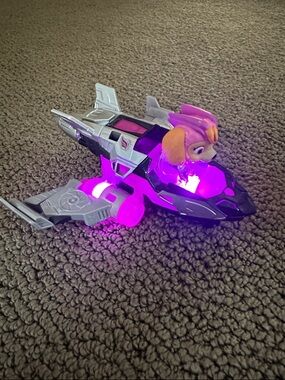 Paw Patrol Skye Silver and Pink Light-Up Jet and Marshall and fire truck
